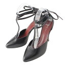 【セリーヌ】Celine フィービー期 Tストラップ リボン レザー パンプス ヒール ブラック 36.5 【中古】【鑑定済・正規品保証】213611(4)