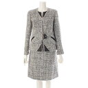 シャネル CHANEL 2010 モヘア レザー ターンロック ツイード スカートセットアップ ジャケット P38975 P39047 グレー 36 38【中古...