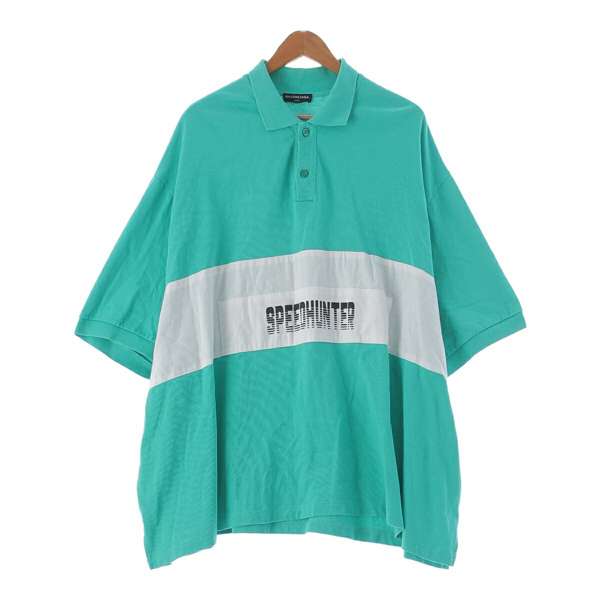 バレンシアガ BALENCIAGA 18SS コットン Speedhunter プリント オーバサイズ 半袖 ポロシャツ トップス グリーン XS【中古】【正規品保証】