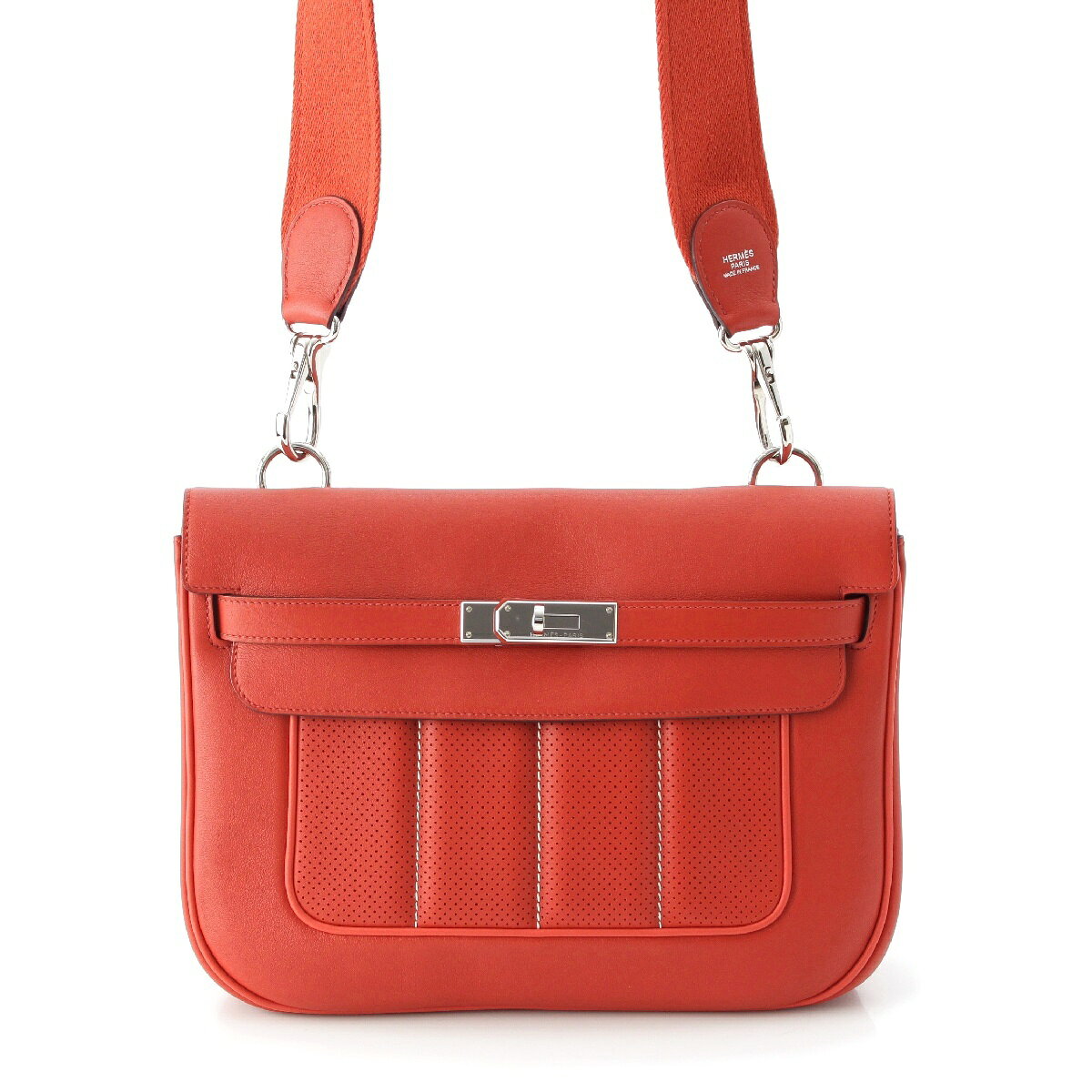 エルメス HERMES ☐R刻 ベルリンヌ28 スイフト パンチング 2way クラッチ ショルダーバッグ シルバー金具 レッド ルージュカザック【中古】【正規品保証】