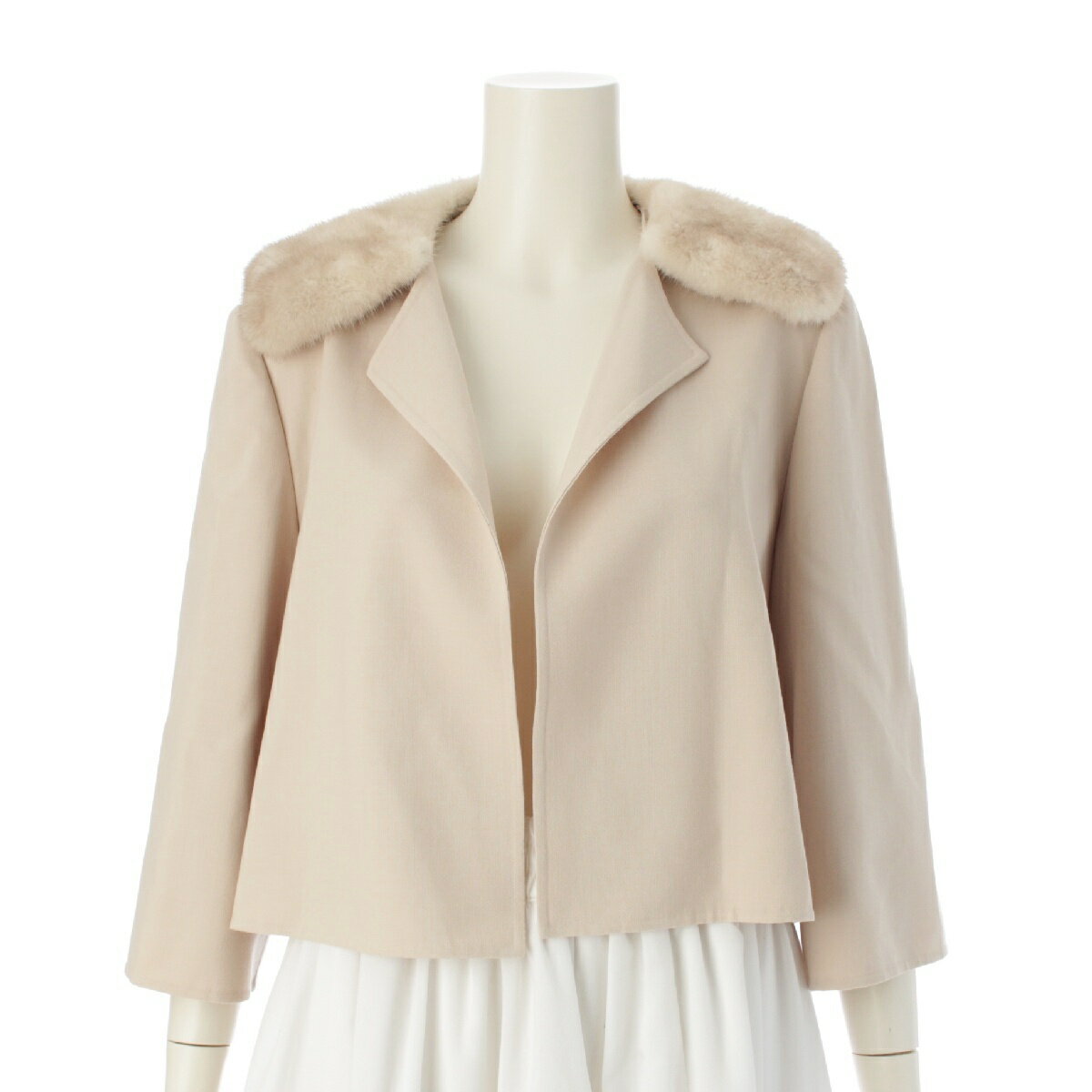 フォクシー FOXEY 18年 Mink Whip Jacket ウール ミンクファー ショート コート ジャケット アウター ベージュ 42【中古】【正規品保証】