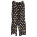ルイヴィトン LOUIS VUITTON 23SS シルク ワイド パジャマ パンツ ボトムス 1ABCJY ネイビー イエロー 34【中古】【正規品保証】