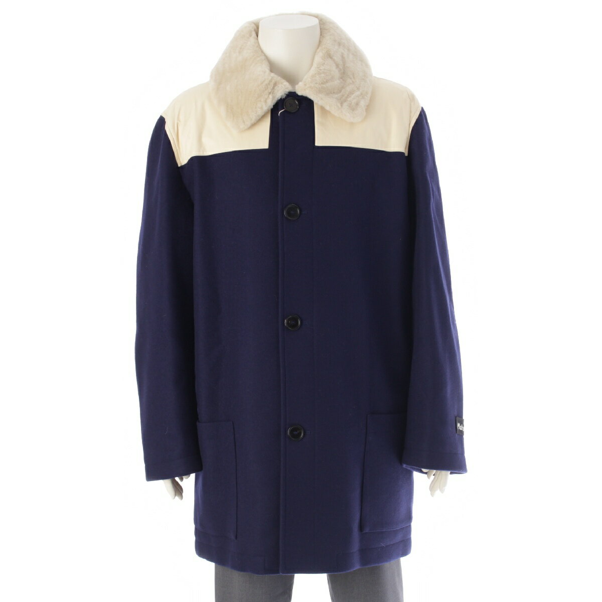 マルニ MARNI 22AW ウール カシミヤ 襟ファー カーコート アウター TUMU0106N1 ネイビー オフホワイト 48【中古】【正規品保証】