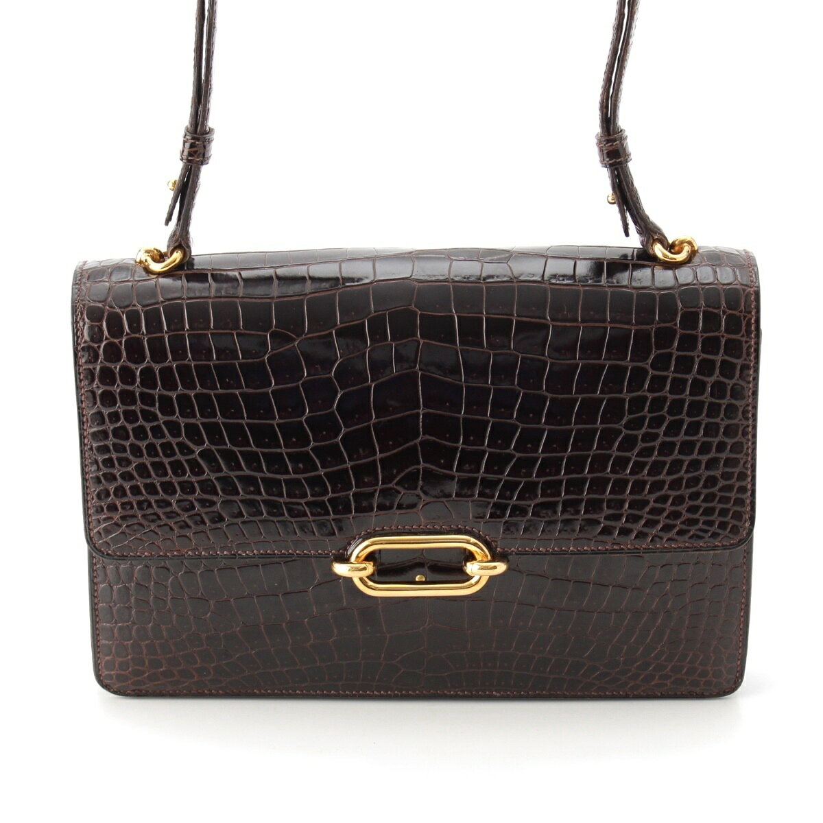 乐天商城 - エルメス HERMES フォンズベル クロコ ゴールド金具 ショルダーバッグ ブラウン【中古】【正規品保証】