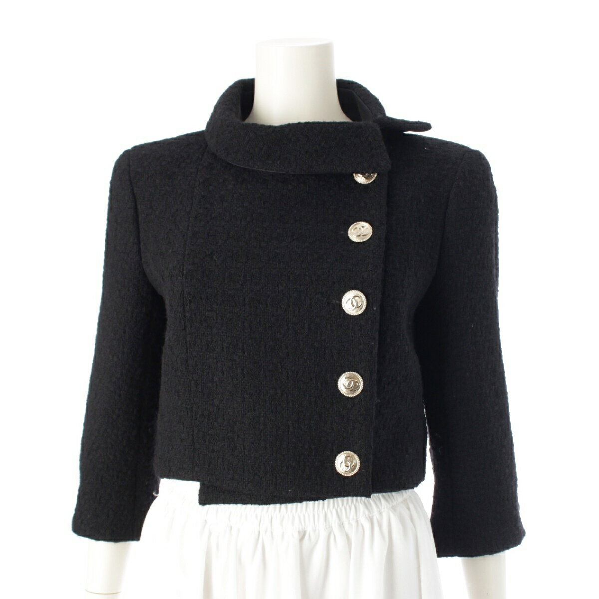 シャネル CHANEL 20A ウール ココボタン 裾チェーン ショート丈 ツイード ジャケット P64616 ブラック 36【中古】【正規品保証】