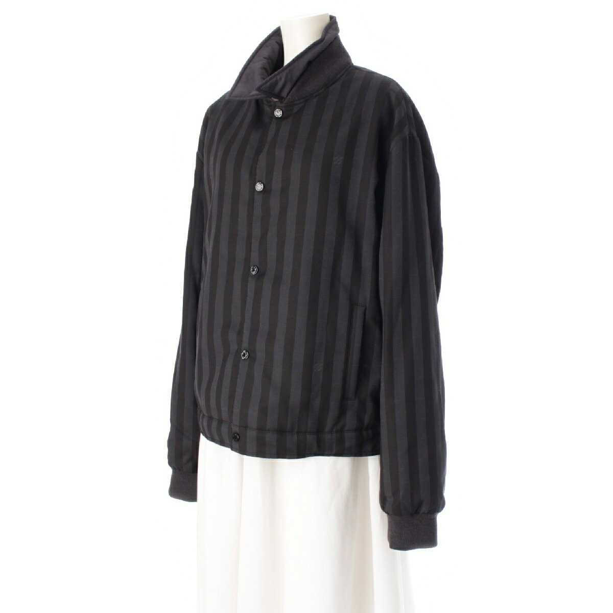 ルイヴィトン LOUIS VUITTON 22AW ロゴ リバーシブル ストライプ ブルゾン トラッカージャケット RM222V GC6 HNB15E ダークグレー ブラック 52【中古】【正規品保証】