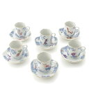 マイセン Meissen ミッドサマーナイトドリーム 真夏の夜の夢 モカ デミタス ティーカップ&ソーサ― 6客セット 食器 ホワイト【中古】【正規品保証】
