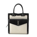 サンローラン SAINT LAURENT キャンバス レザー アップダウン YSLロゴ 2way ハンドバッグ ショルダーバッグ 鞄 561203 ブラック ホワイト【中古】【正規品保証】(4)