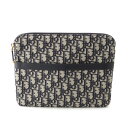 ディオール Dior キャンバス オブリーク トロッター トラベルポーチ クラッチバッグ ネイビー【中古】【正規品保証】