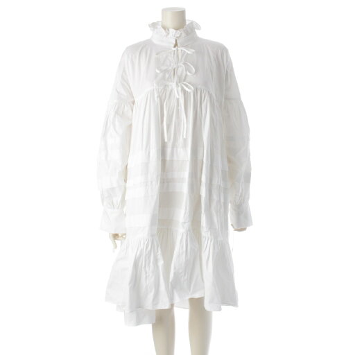 セシリーバンセン Cecilie Bahnsen コットン ドレス ワンピース フリルカラー リボン ホワイト UK10 US6【中古】【正規品保証】 セシリーバンセン Cecilie Bahnsen コットン ドレス ワンピース フリルカラー リボン ホワイト UK10 US6【中古】【正規品保証】