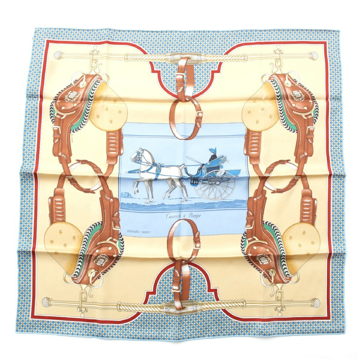 エルメス HERMES カレ70 シルク カリック ア ポンプ CARRICU A POMPE スカーフ ベージュ×ブルー【中古】【正規品保証】のサムネイル