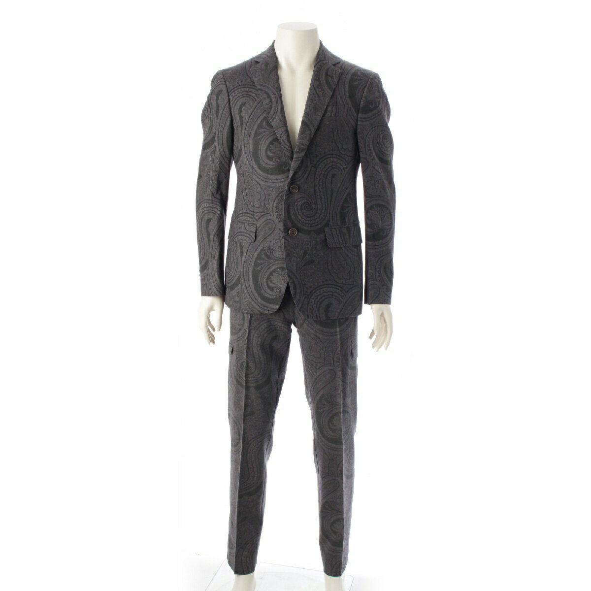 エトロ ETRO ウール ナイロン ペイズリー柄 2B ジャケット パンツセットアップ スーツ グレー 46【中古】【正規品保証】