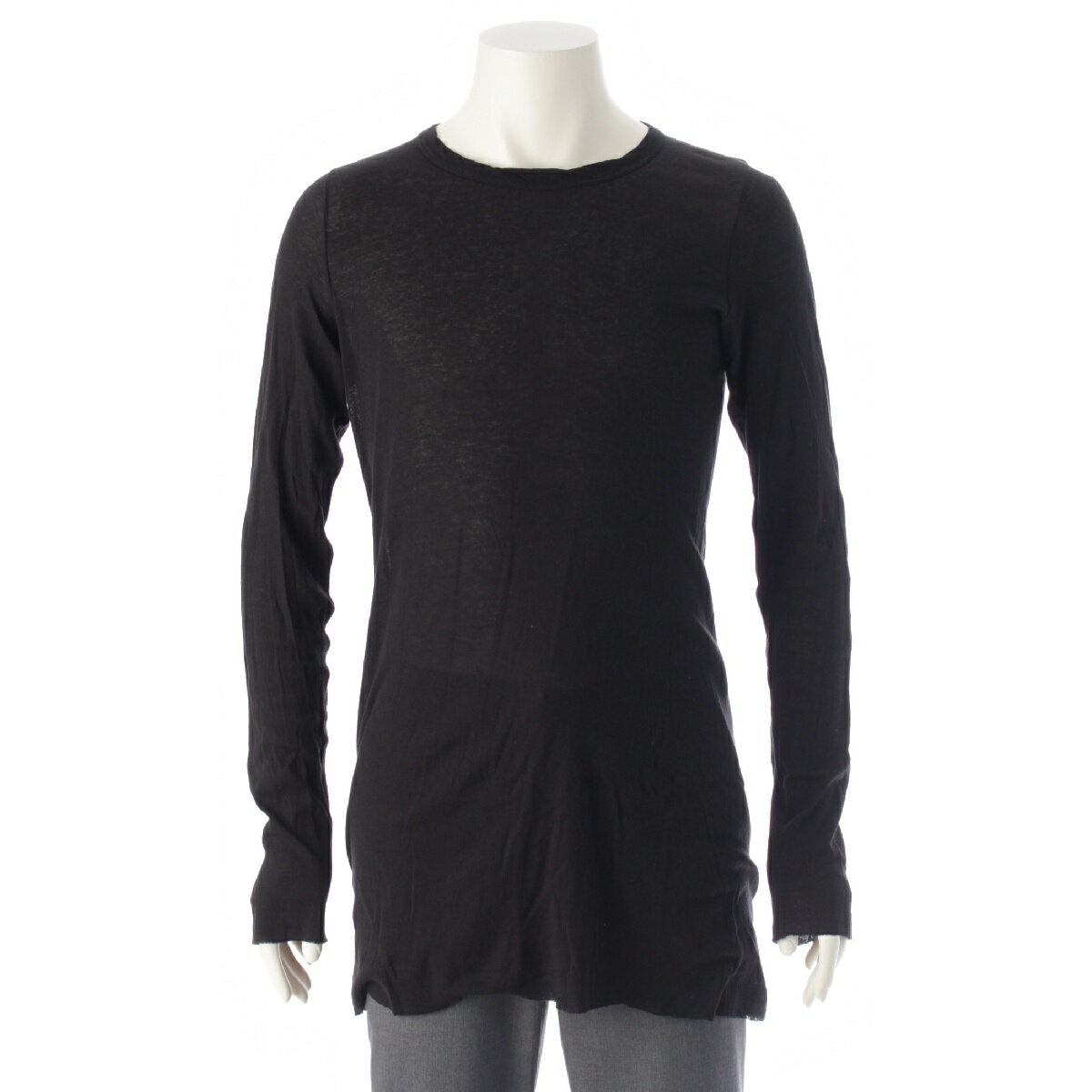 リックオウエンス Rick Owens コットン ロングスリーブ 長袖 クルーネック カットソー Tシャツ RU01B1250 ブラック XXL【中古】【正規品保証】