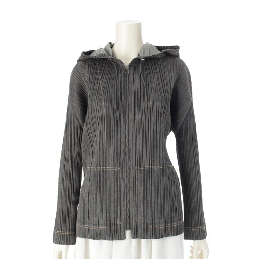 プリーツプリーズ イッセイミヤケ PLEATS PLEASE ISSEY コットン デニム転写 ジップアップ パーカー トップス ジャケット PP71-JC622 ブラック グレー 3【中古】【正規品保証】 プリーツプリーズ イッセイミヤケ PLEATS PLEASE ISSEY コットン デニム転写 ジップアップ パーカー トップス ジャケット PP71-JC622 ブラック グレー 3【中古】【正規品保証】