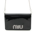 ミュウミュウ MIUMIU パテント ラインストーン ロゴ チェーン ショルダーバッグ クロスボディ 5BP004 ブラック【中古】【正規品保証】