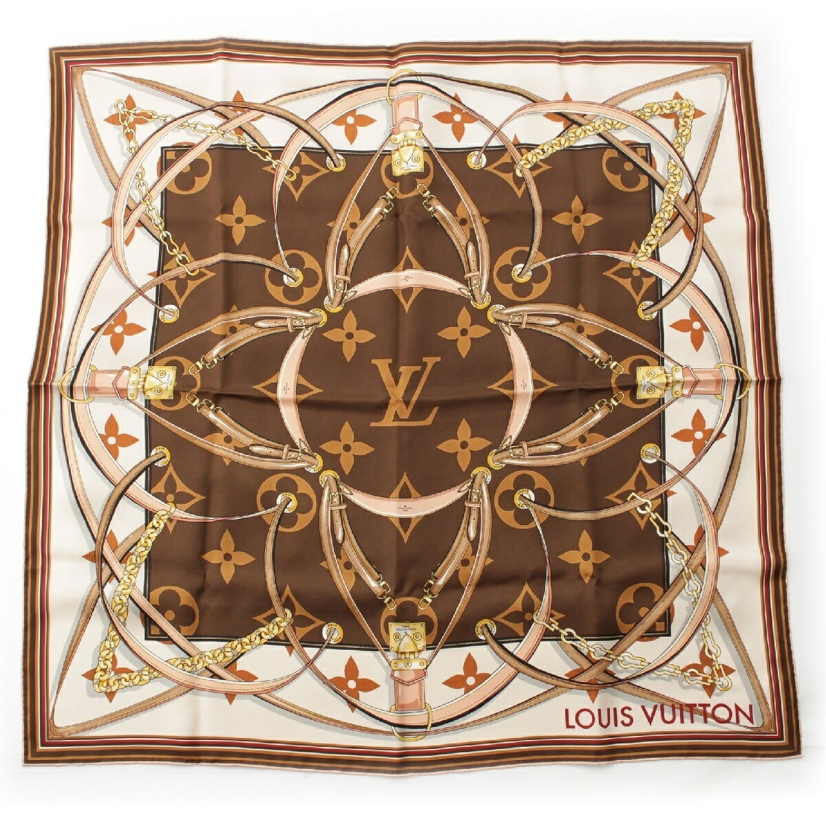 ルイヴィトン LOUIS VUITTON カレ90 アルティメット モノグラム フラワー スカーフ M77639 ブラウン【中古】【正規品保証】