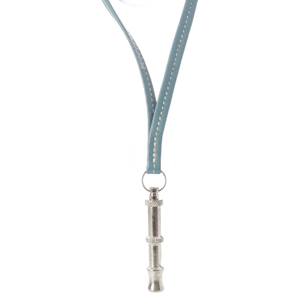 エルメス HERMES シフレ メタル レザー ドッグホイッスル 犬笛 ネックレス ペンダント アクセサリー ブルー シルバー【中古】【正規品保証】