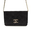 シャネル CHANEL 23AW マトラッセ ベロア ココマーク チェーンウォレット 長財布 AP3488 ブラック【中古】【正規品保証】