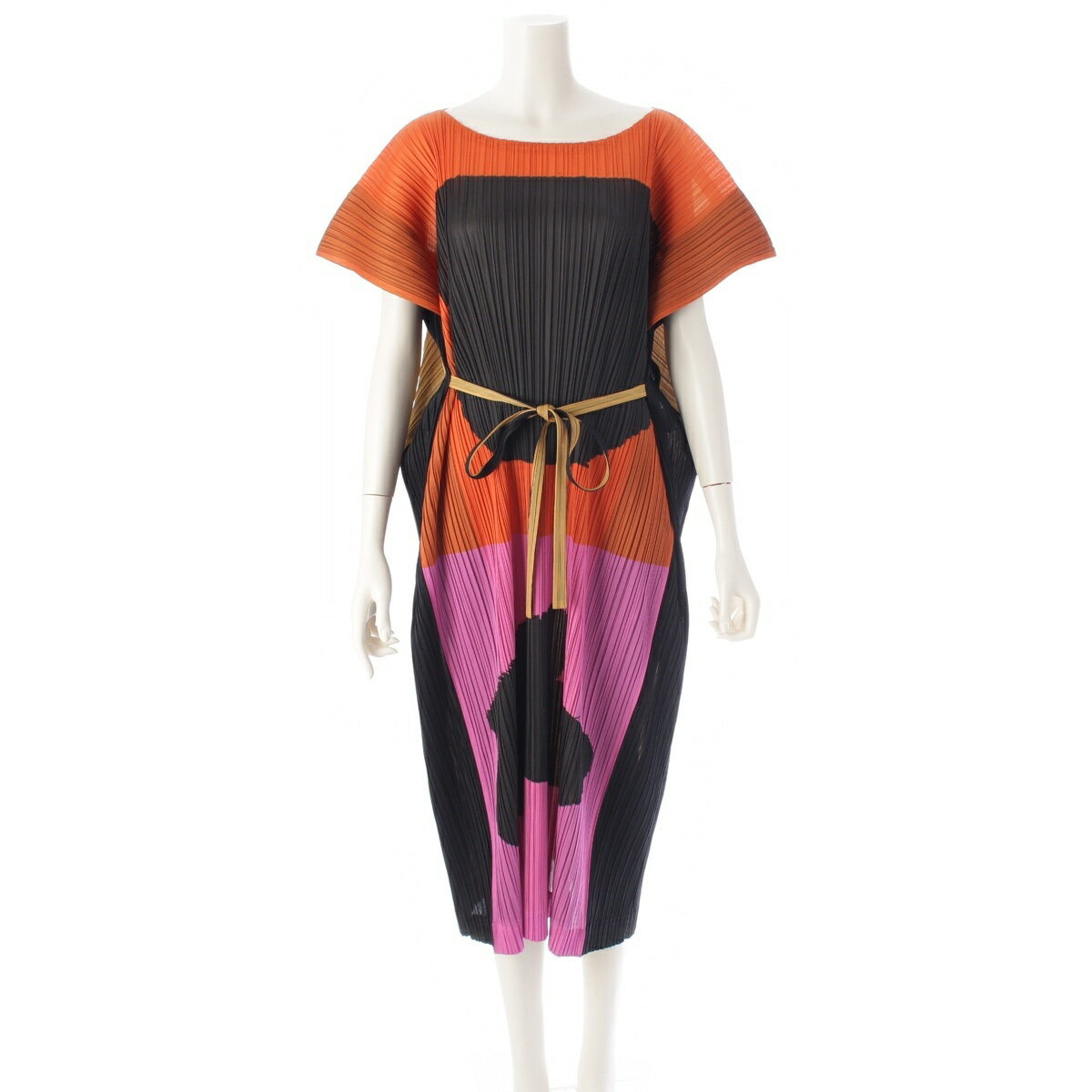 イッセイミヤケ ISSEY MIYAKE IKKO TANAKA 田中一光 FUTOI KIGO ポリエステル プリーツ ロング ワンピース ドレス PP61-...