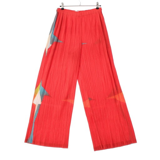 イッセイミヤケ ISSEY MIYAKE 17年 グラデーション プリント ワイド パンツ PP71-JF733 レッド 4【中古】【正規品保証】 イッセイミヤケ ISSEY MIYAKE 17年 グラデーション プリント ワイド パンツ PP71-JF733 レッド 4【中古】【正規品保証】