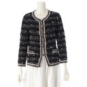 シャネル CHANEL 05A カシミヤ昆 ツイード ココマークボタン ノーカラージャケット P26658 ブラック ホワイト 38【中古】【正規品保証】
