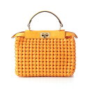 フェンディ FENDI ピーカブー レザー アイコニック 編み込み ミニ 2WAY ショルダー ハンドバッグ 8BN244 オレンジ【中古】【正規品保証】(4)