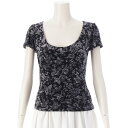 シャネル CHANEL 24‐25AW ベロア ラインストーン ココマーク 総柄 カットソー 半袖 トップス P78132 ブラック 34【中古】【正規品保証】