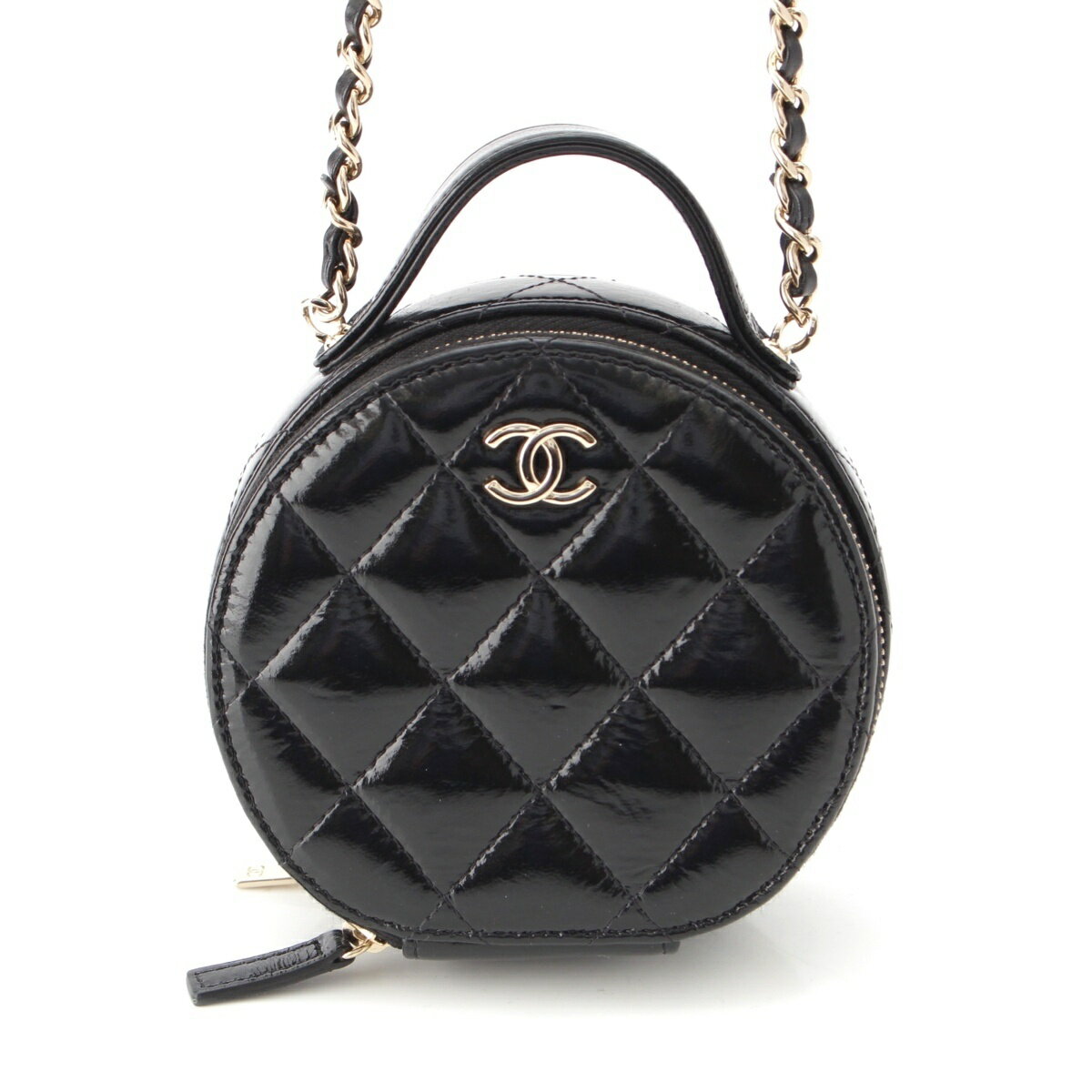 シャネル CHANEL シャイニー ラムスキン ラウンド チェーン ココマーク バニティ ショルダーバッグ AP2940 ブラック【中古】【正規品保証】