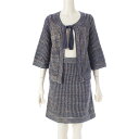 シャネル CHANEL 07P シルク カシミヤ昆 ボウタイ 長袖 カーディガン スカートセットアップ P30363 ブルー 42/38【中古】【正規品保証】