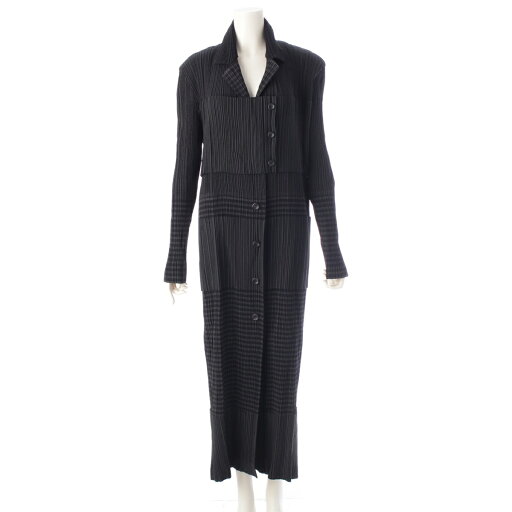 イッセイミヤケ ISSEY MIYAKE 1998AW プリーツ ボーダー 切替デザイン ロング アウター アウター IM84-FA911 ブラック グレー L【中古】【正規品保証】 イッセイミヤケ ISSEY MIYAKE 1998AW プリーツ ボーダー 切替デザイン ロング アウター アウター IM84-FA911 ブラック グレー L【中古】【正規品保証】