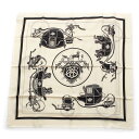 エルメス HERMES カレ80 シルク EX-LIBRIS FRINGE エクスリブリスフリンジ タグ付き スカーフ ホワイト ブラック【中古】【正規品保証】