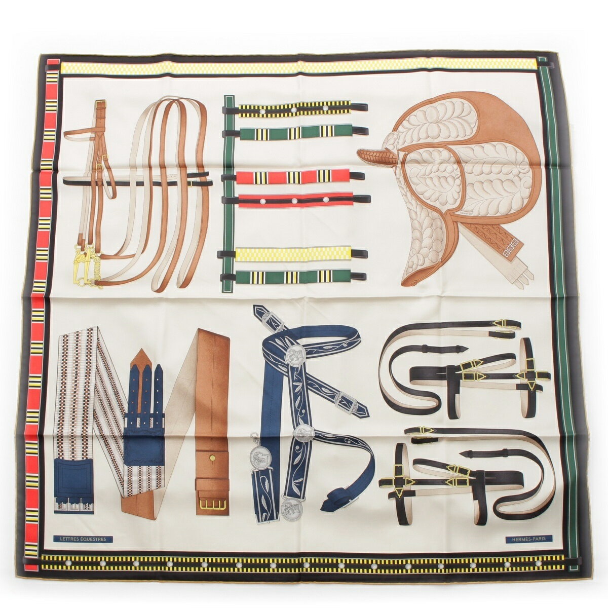 エルメス HERMES カレ90 シルク LETTRES EQUESTRES レトル・エケストル スカーフ ブラウン ホワイト【中古】【正規品保証】のサムネイル