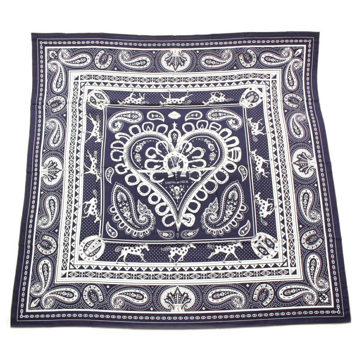 エルメス HERMES 2025AW カシシル カシミヤ シルク カレジェアン 140 シュヴァル ドゥ クール バンダナ Cheval de Coeur Bandana スカーフ ネイビー【中古】【正規品保証】のサムネイル