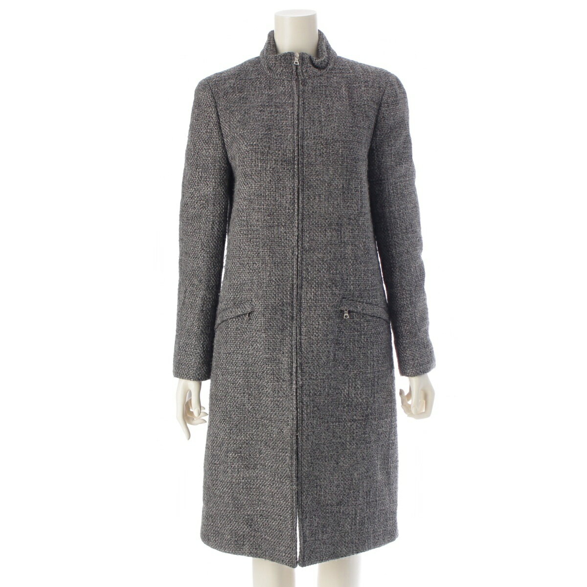 ミュウミュウ MIUMIU ウール ナイロン 1998 LOOK16 ニット ジップアップ ロング コート アウター グレー 44【中古】【正規品保証】