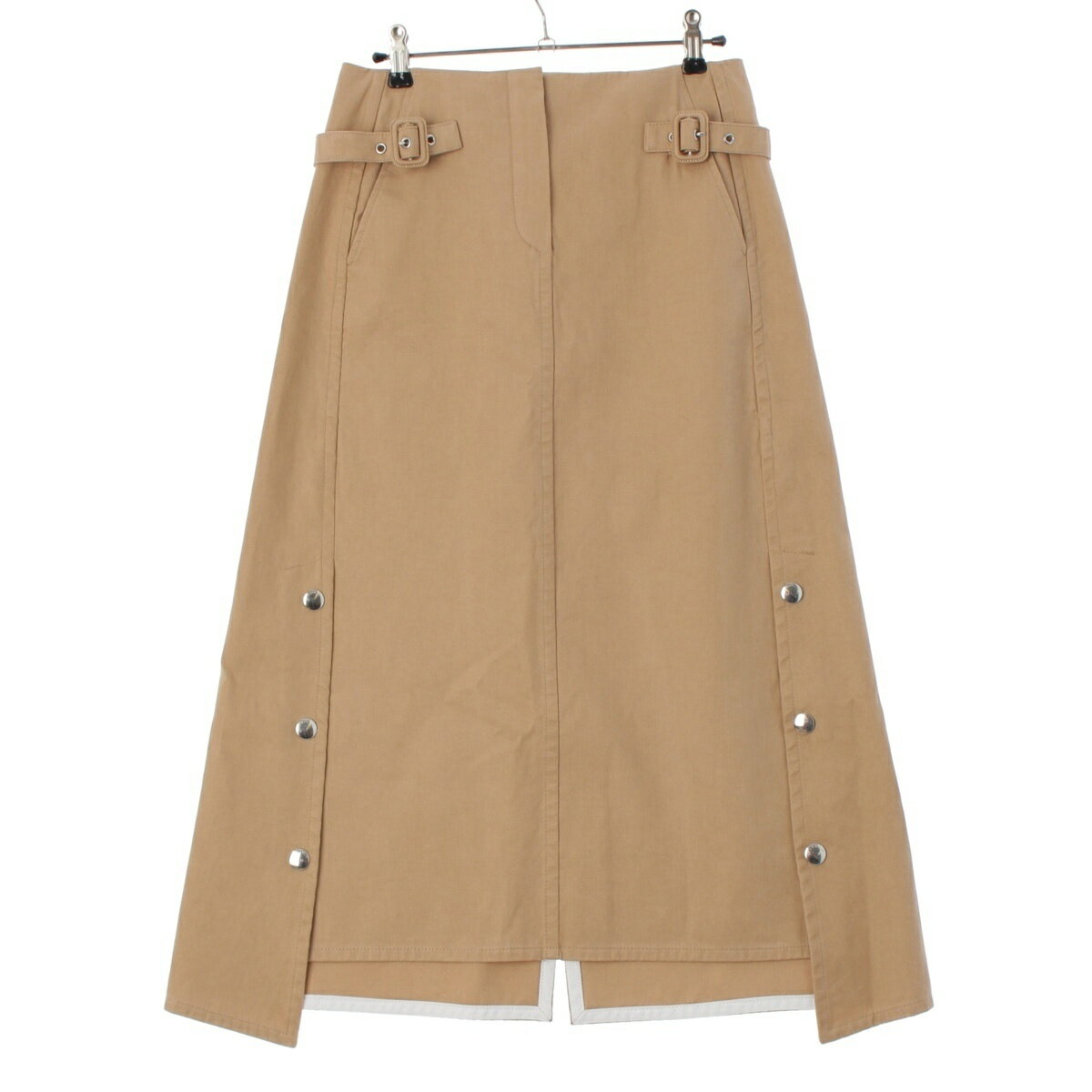 乐天商城 - ランバン LANVIN コットン チノ ベルテッド サイドスナップ スカート ベージュ 36【中古】【正規品保証】
