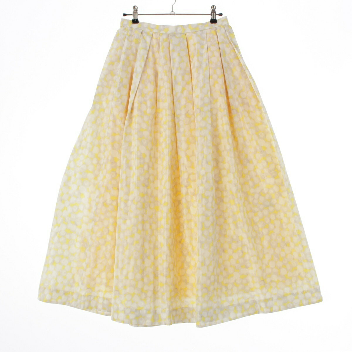 ドゥロワー Drawer 23AW シルク混 総柄 ドット ロング スカート 6524-299-1756 イエロー グレー 36【中古】【正規品保証】