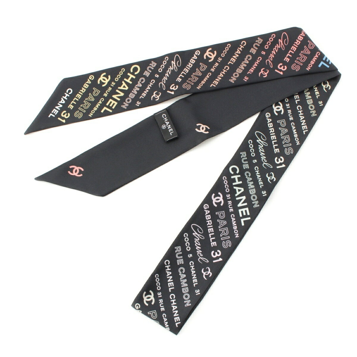 シャネル CHANEL シルク ロゴ ココマーク スカーフ ブラック【中古】【正規品保証】