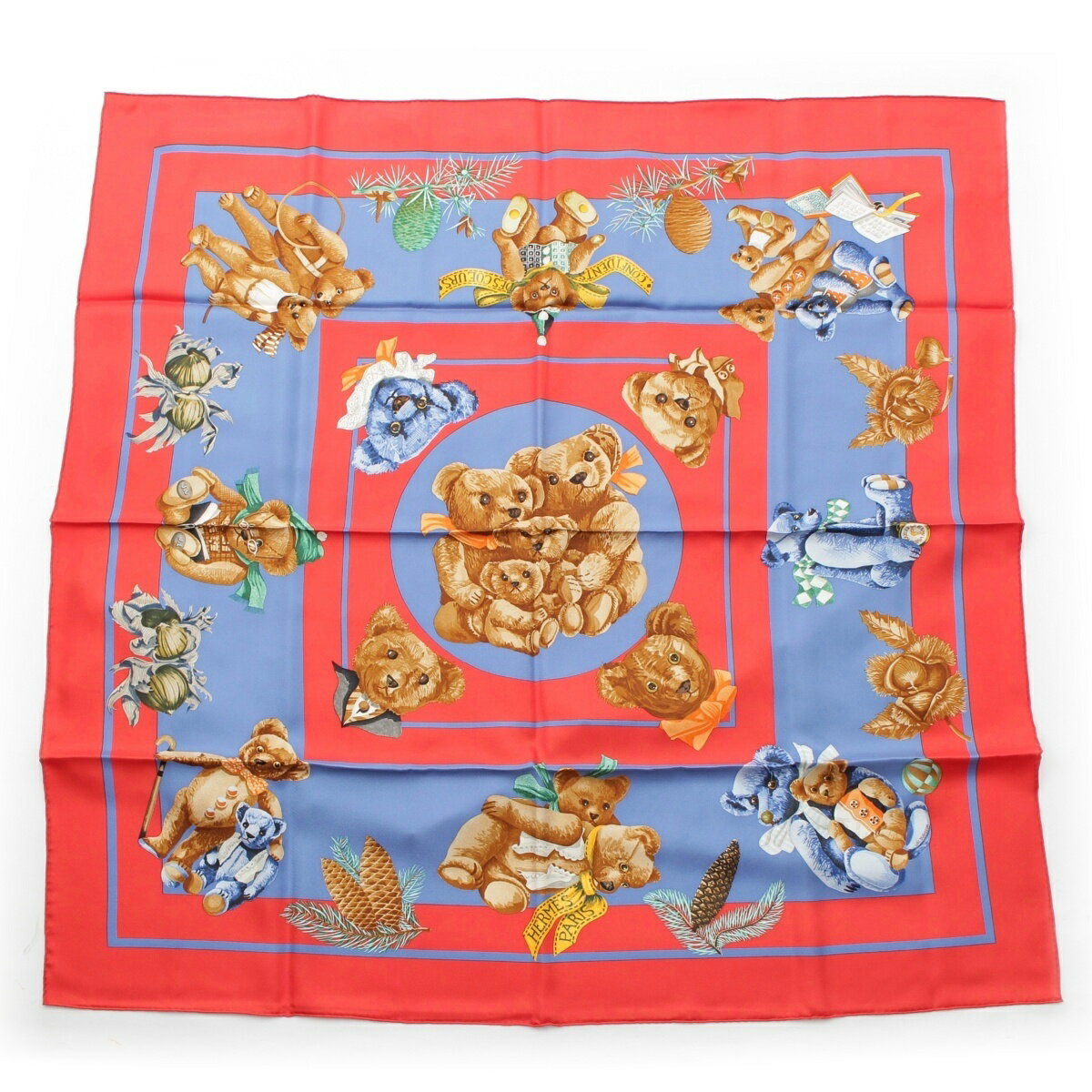 エルメス HERMES カレ90 CONFIDENTS DESCOEURS 心の友 シルク 熊 スカーフ レッド【中古】【正規品保証】