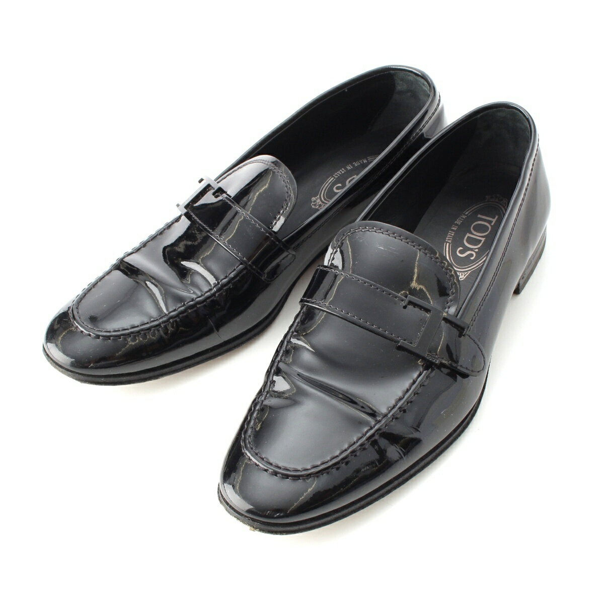 トッズ TOD’S エナメル パテント ローファー シューズ ブラック 6.5【中古】【正規品保証】