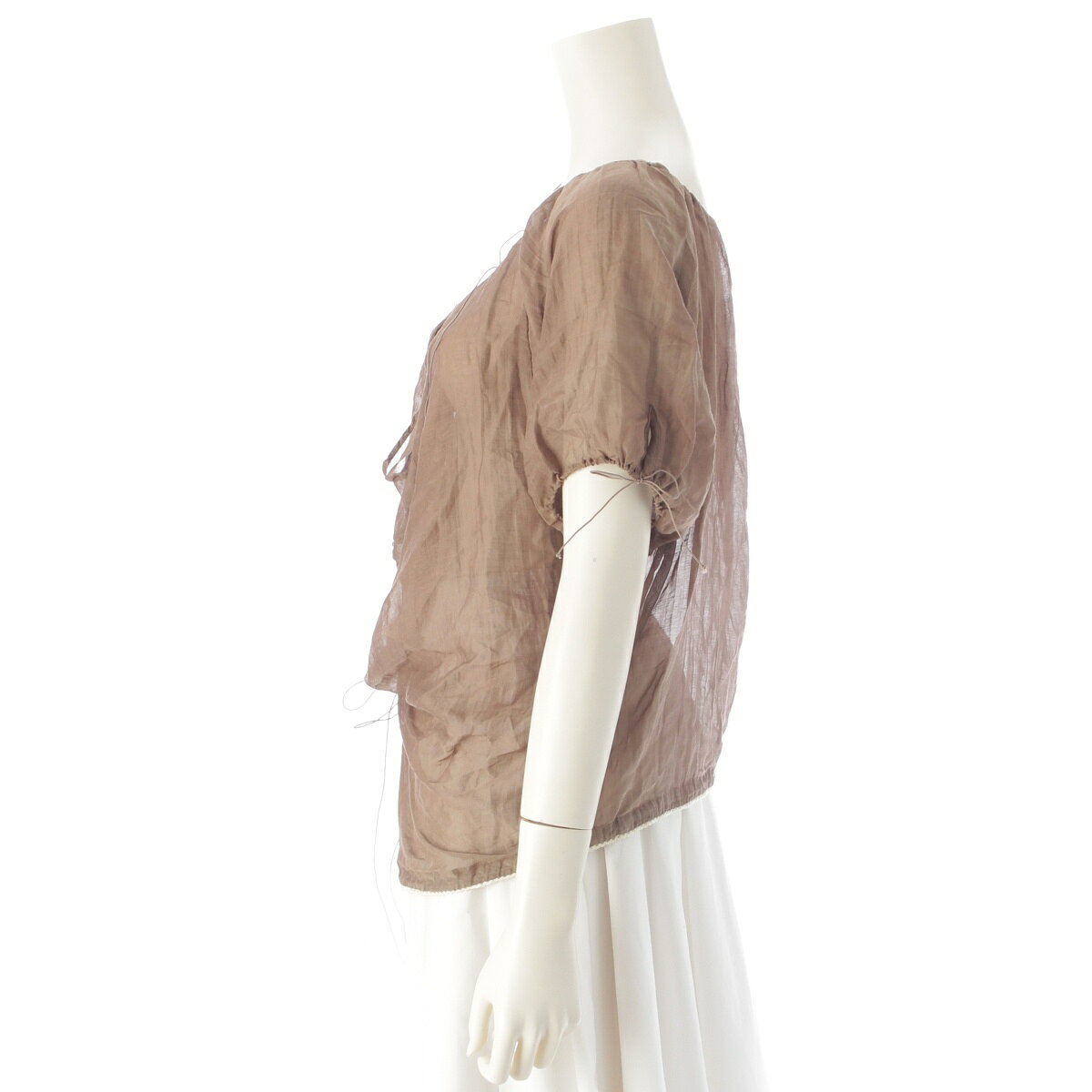 ステラマッカートニー Stella McCartney 2004 コットン×シルク アシンメトリー 変型 シースルー ドローストリング トップス ブラウン 40【中古】【正規品保証】