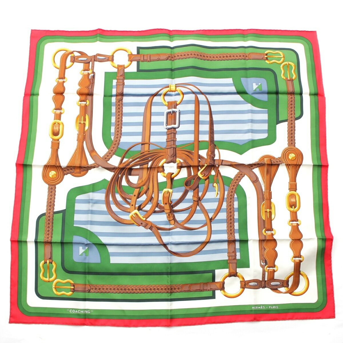 エルメス HERMES 23年 カレ90 COACHING コーチング シルク スカーフ レッド ホワイト グリーン マルチカラー【中古】【正規品保証】のサムネイル