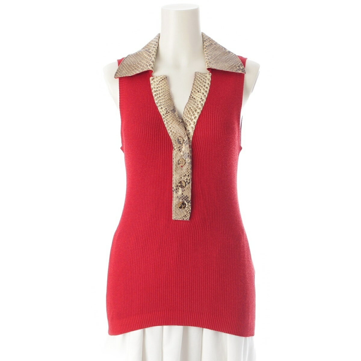 ドルチェアンドガッバーナ DOLCE&GABBANA パイソン 切替 ノースリーブ リブ ニット トップス レッド×ベ..