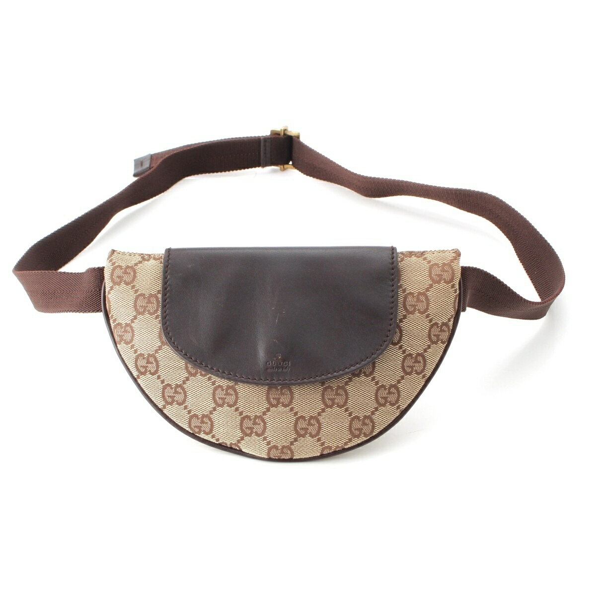 グッチ GUCCI GGキャンバス ハーフムーン ボディ ショルダーバッグ 106688 ブラウン ベージュ【中古】【正規品保証】