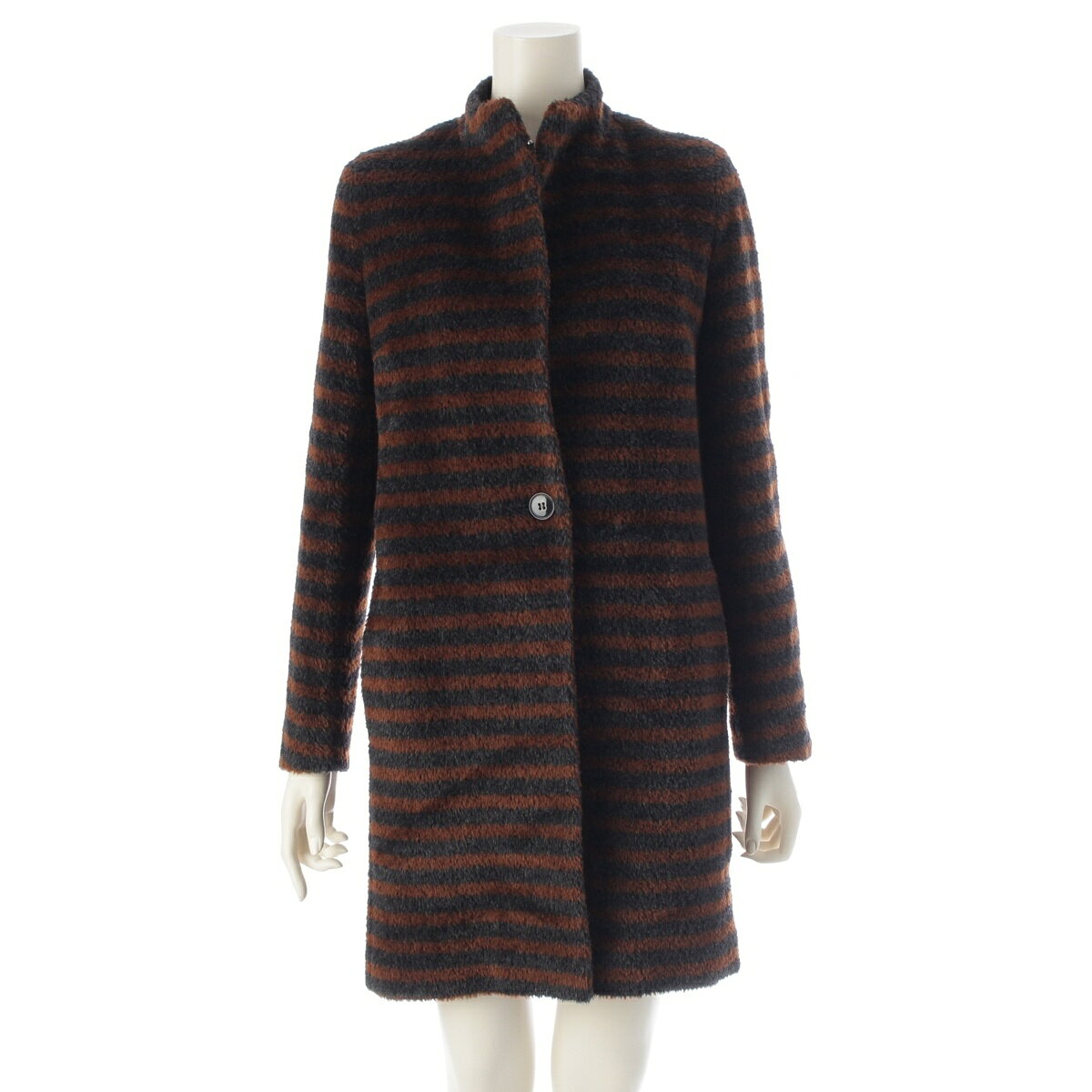 Rakuten - マックスマーラ MAX MARA アルパカ ウール ボーダー柄 ロング コート アウター 10860433000 ブラウン×ブラック 36【中古】【正規品保証】