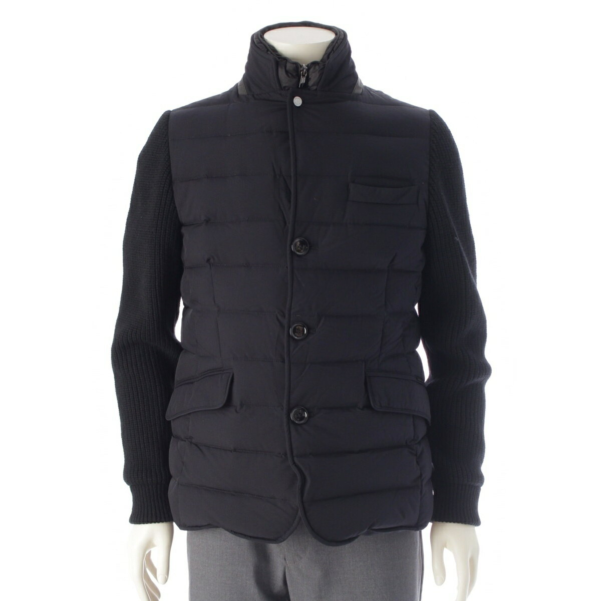 ムーレー MooRER ROGERS-KNM ナイロン ウール カシミヤ ニット切替 ダウンジャケット アウター ネイビー 48【中古】【正規品保証】(4)