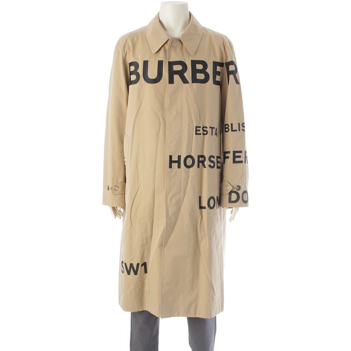 乐天商城 - バーバリー BURBERRY コットン ティッシ期 ホースフェリーカー ロゴプリント コート アウター ベージュ 54【中古】【正規品保証】