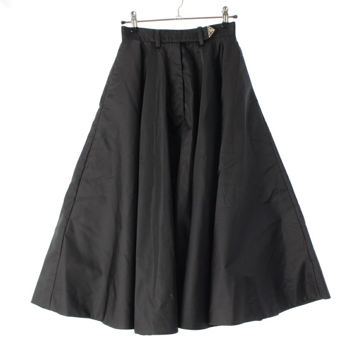 プラダ PRADA 23年 Re Nylon トライアングルロゴ フレア ロング スカート ボトムス 21X925 ブラック 36【中古】【正規品保証】