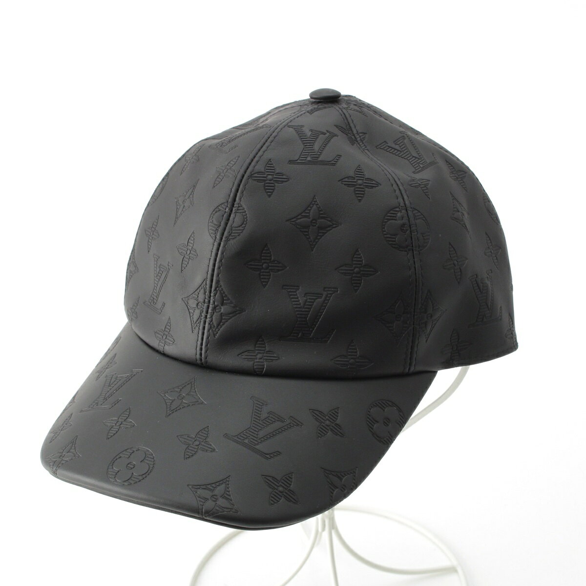 ルイヴィトン LOUIS VUITTON レザー モノグラム シャドウ ベースボール 帽子 キャップ M76580 ブラック【中古】【正規品保証】