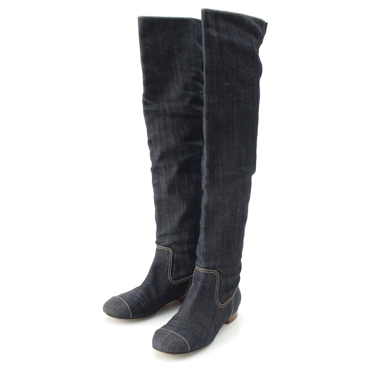 Chanel シャネル　デニム　ブーツ シャネル ココマーク デニム ショートブーツ 38 ブルー ABランクの