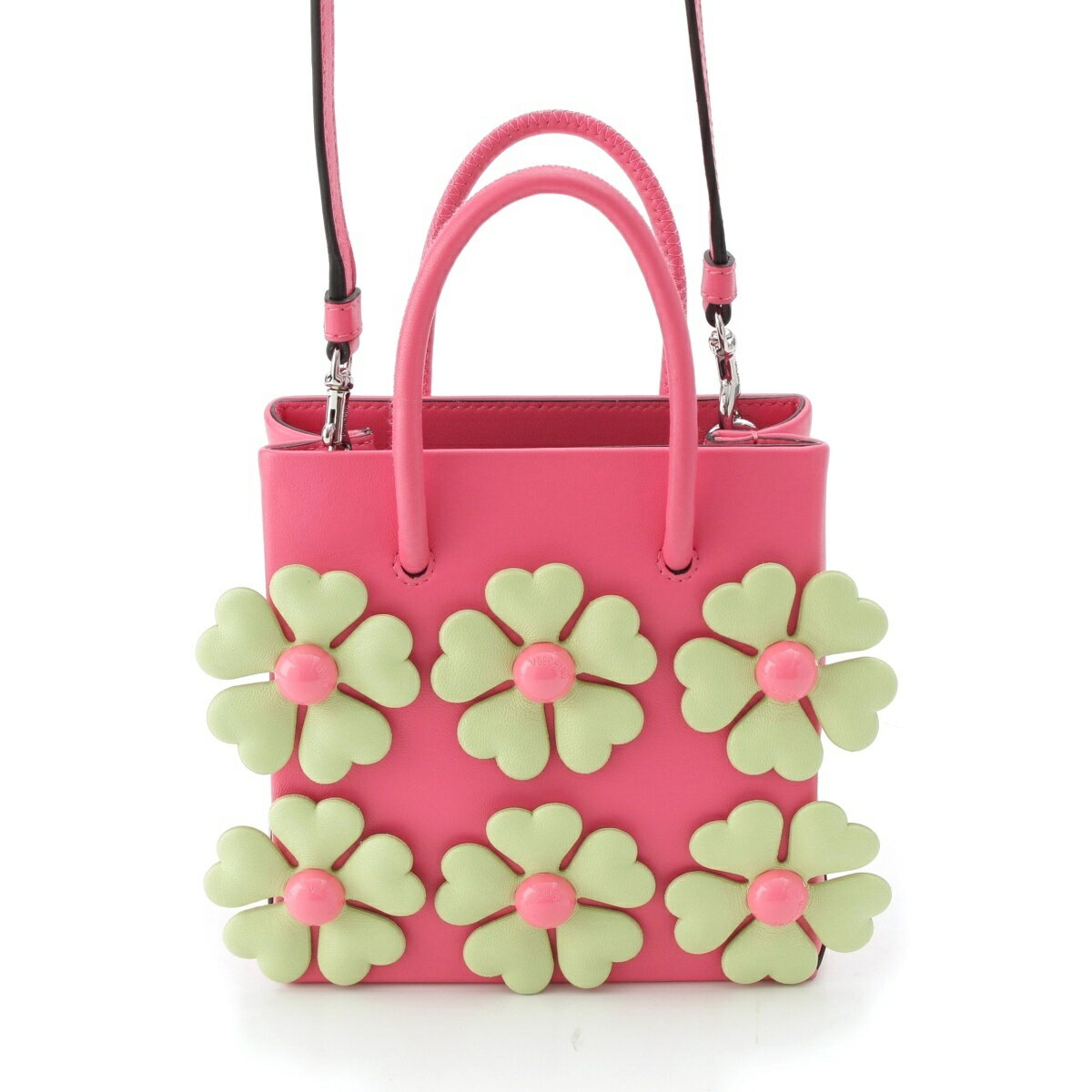 モスキーノ MOSCHINO フラワー レザー ショッピングトート ハンドバッグ 2way ショルダー ピンク【中古】【正規品保証】